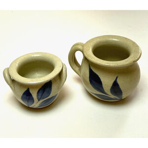 Set 2 Williamsburg Pottery Crocks Vases Salt Glaze Miniatures Mini Cobalt Blue